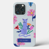 Blauw Russisch Kat & Matisse Bloemen Case-Mate iPhone Case (Achterkant)