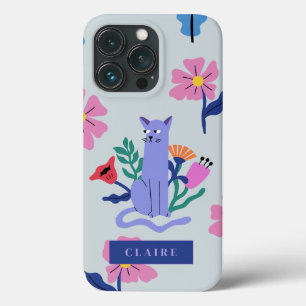  Blauw Russisch Kat & Matisse Bloemen iPhone 13 Pro Hoesje