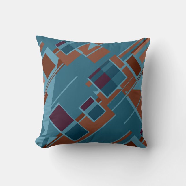 Blauw Rust Tan Bourgondische Diagonale Art MCM Loo Kussen (Voorkant)