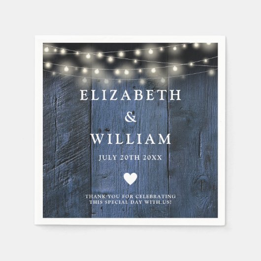 Blauw Rustiek Hout Boho Schuur String Lights Weddi Servet (Voorkant)