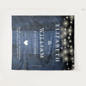 Blauw Rustiek Hout String Licht Foto Booth Achterg Wandkleed (Voorkant (horizontaal))