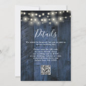 Blauw Rustiek Hout Wedding String Lights QR Code Kaart (Achterkant)