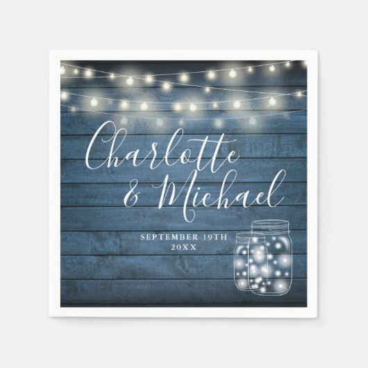 Blauw Rustiek Houten Slingerlichtjes Metselarenpot Servet (Voorkant)