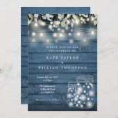 Blauw rustiek houten snoerlichten metsonte Mason J Kaart (Voorkant / Achterkant)