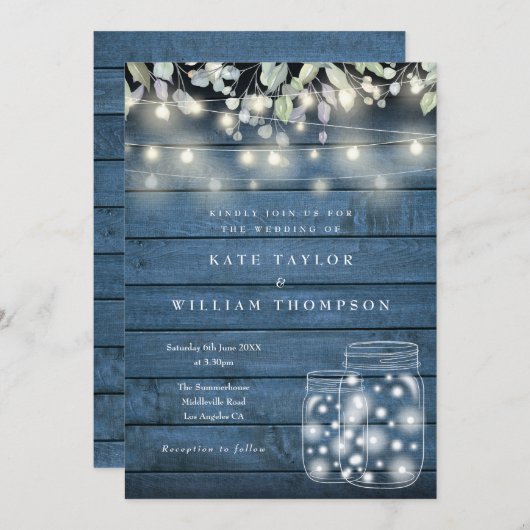 Blauw rustiek houten snoerlichten metsonte Mason J Kaart (Voorkant / Achterkant)