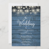 Blauw Rustiek Houten Winter Sneeuw Slingerlichten  Kaart (Voorkant)