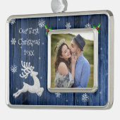 Blauw rustiek Kerstmis rendier eerst ingelijst Verzilverd Kader Ornament (Links)