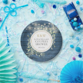 Blauw rustiek Monogram groen koppels douche Papieren Bordje (Feest)