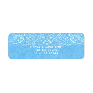 Blauw rustiek paisley country western bruiloft etiket
