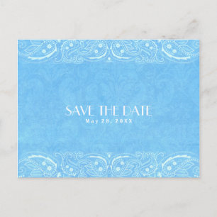 Blauw rustiek paisley country western save the dat aankondigingskaart