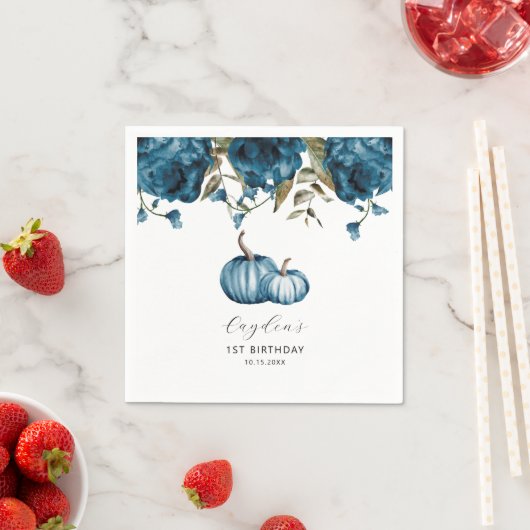 Blauw Rustiek Pompoen Herfst Verjaardagsfeest Servet (Insitu)
