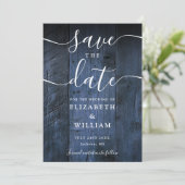 Blauw rustiek schuur hout Boho Chic bruiloft Save The Date (Staand voorkant)