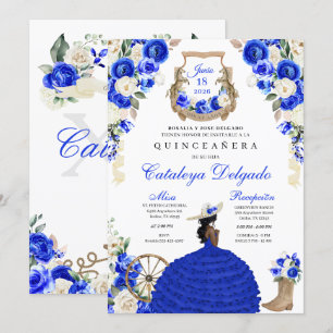Blauw Rustiek Western Charro Prinses Quinceañera Kaart