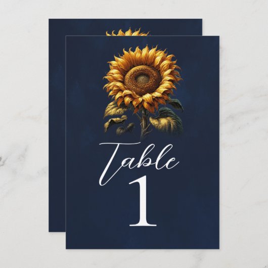 Blauw Rustiek Zonnebloem Tafelnummer (Voorkant / Achterkant)