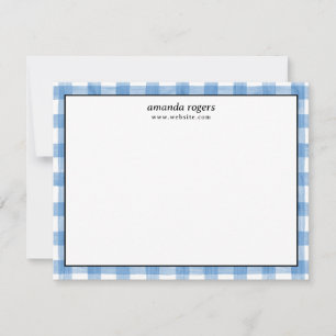 Blauw Rustieke Aquarel Buffalo Plaid Monogram Notitiekaartje