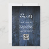 Blauw Rustieke Boho Schuur Houten Trouw QR Code Kaart (Achterkant)