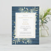 Blauw rustieke groene begrafenis viering van het l kaart (Staand voorkant)