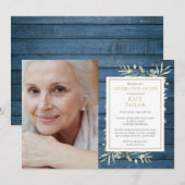 Blauw rustieke groenfeest van het leven foto kaart (Voorkant / Achterkant)