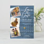 Blauw Rustieke Houten Foto Collage Agenda Trouw Save The Date (Staand voorkant)