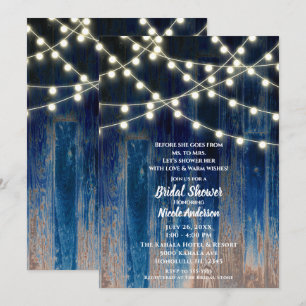 Blauw Rustieke Kust Schuur Houten Lichten Bruidsdo Kaart