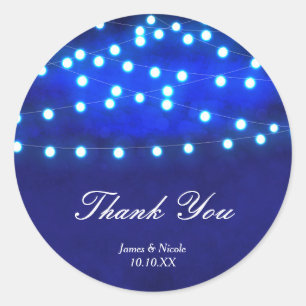 Blauw rustieke nacht slingerlichten bruiloft stick ronde sticker