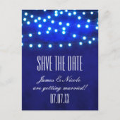 Blauw rustieke nacht String Lights Save Date Brief Aankondigingskaart (Voorkant)