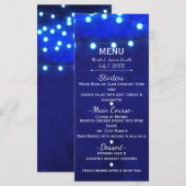 Blauw Rustieke Slingerlichtjes Elegant Trouwmenu Menu (Voorkant / Achterkant)