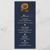 Blauw rustieke zonnebloem trouwmenu menu (Voorkant)