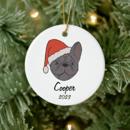 Blauw Sable Frenchie Santa Hoed Kerstmis Ornament