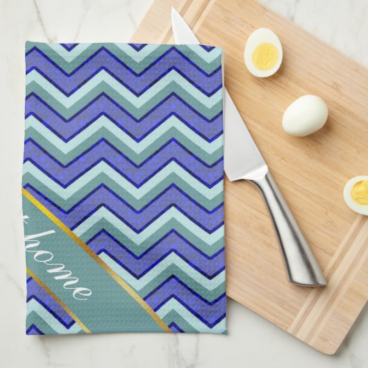 Blauw saffier Chevron patroon Theedoek (Quarter Fold)