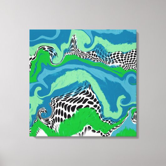 Blauw, Sage Green, Black en White Abstract vloeiba Canvas Afdruk (Voorkant)