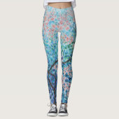 blauw sakura cherry blossom florale schilderij yog leggings (Voorkant)