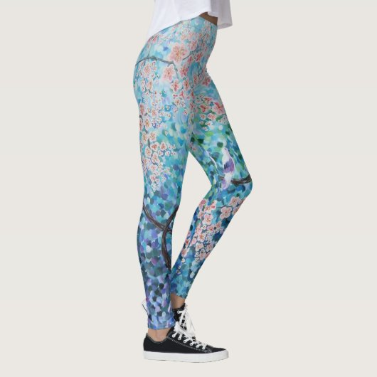 blauw sakura cherry blossom florale schilderij yog leggings (Rechts)