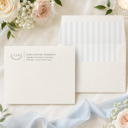 Blauw & Saliegroen Gestreept Monogram Retouradres Envelop