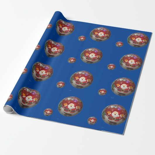 Blauw Santa Wrapping Papier (Uitgerold)