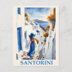 Blauw Santorini Griekenland Grieks Reizen Vrouw Briefkaart