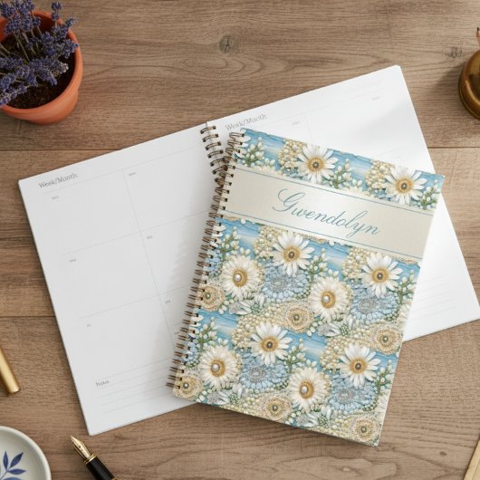 Blauw Satijn Daisy & Parels 3D Planner