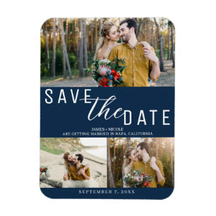 Blauw Save the Date Huwelijk 3 Foto's Magneet