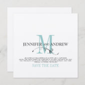 Blauw Save the Date Monogram Aankondiging (Voorkant / Achterkant)