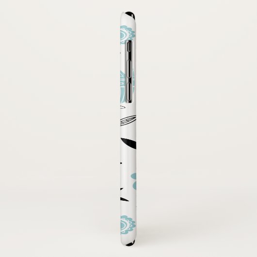 Blauw Scandinavisch Bloempatroon Monogram Case-Mate iPhone Case (Achterkant/links)