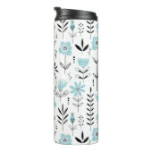 Blauw Scandinavisch Bloempatroon Monogram Thermosbeker (Geroteerd rechts)