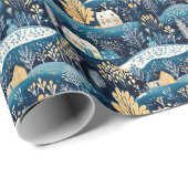 Blauw Scandinavisch kerstcadeaupapier Cadeaupapier (Rol Hoek)