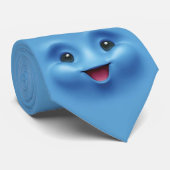 Blauw schattig gezicht emoji stropdas (Opgerold)