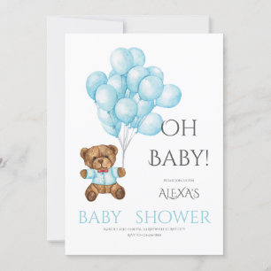Blauw schattig Oh baby shower met Teddy beerballon Kaart