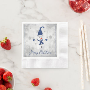 Blauw Schattig Sneeuwman Papier Servet