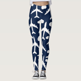 Blauw, schattig vliegend vliegend vliegtuig leggings