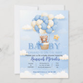 Blauw Schattige Baby Beer Baby shower Uitnodiging (Voorkant)