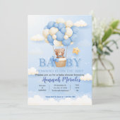 Blauw Schattige Baby Beer Baby shower Uitnodiging (Staand voorkant)