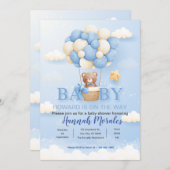Blauw Schattige Baby Beer Baby shower Uitnodiging (Voorkant / Achterkant)