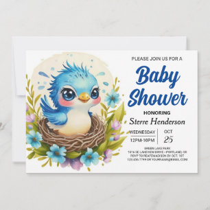 Blauw Schattige in de Bossen Bird Boy Baby shower Kaart